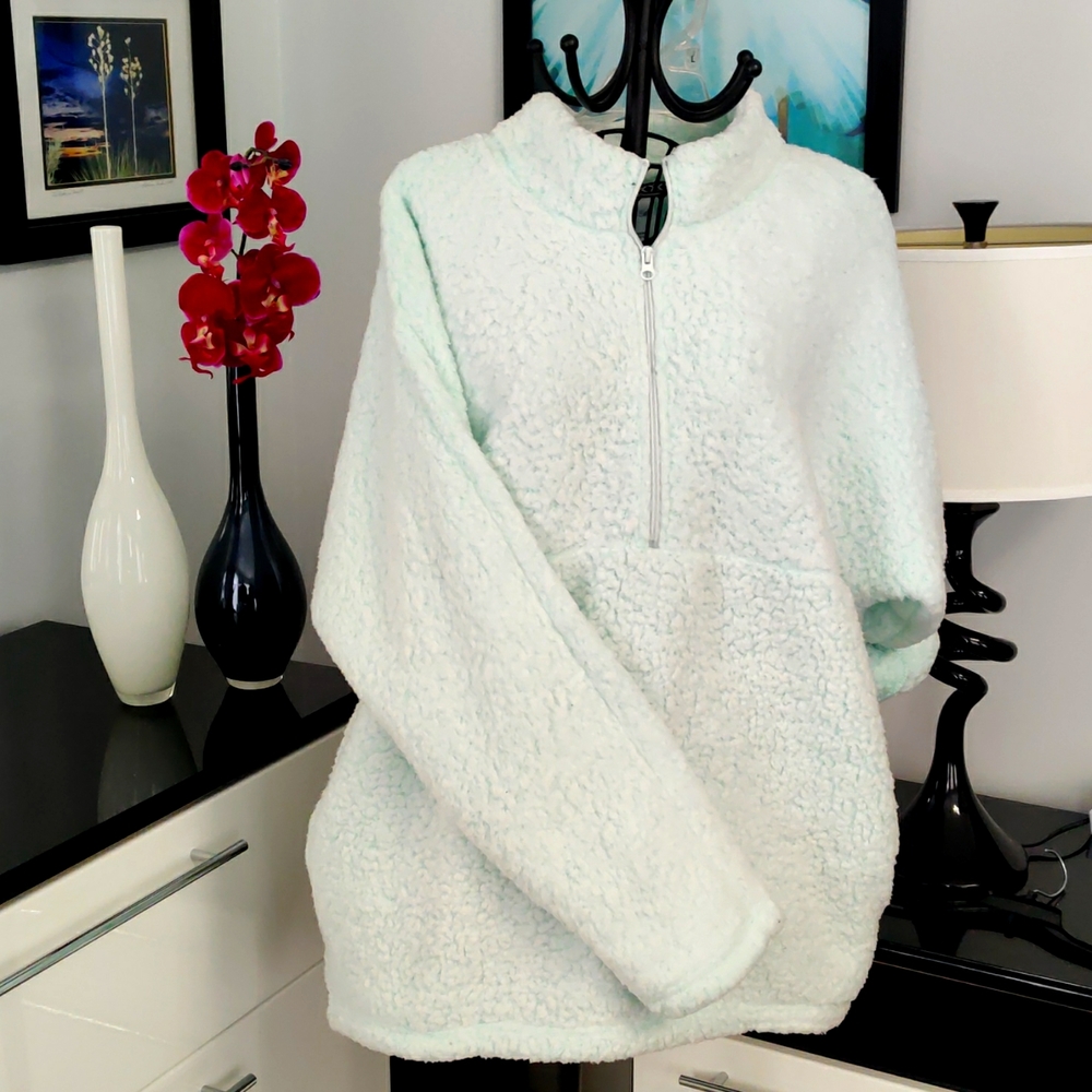 NWOT Emily B light mint Cozy Sherpa Half-Zip pullover sweater 1X